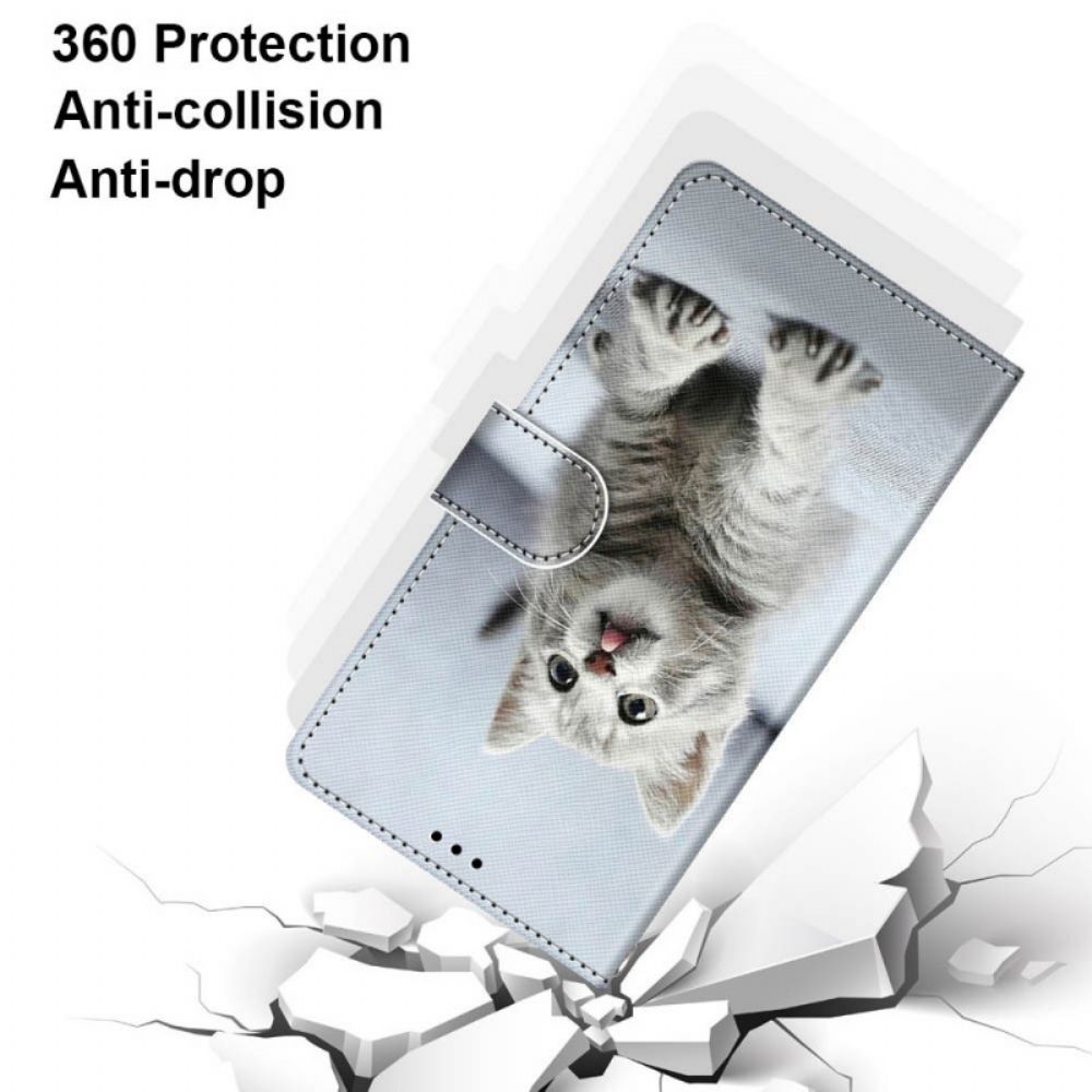 Flip Case voor Samsung Galaxy M53 5G Met Ketting Grijze Kitten Met Bandjes