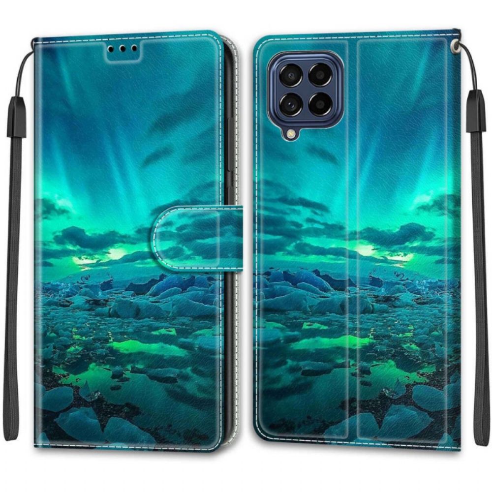 Flip Case voor Samsung Galaxy M53 5G Met Ketting Landschap Band