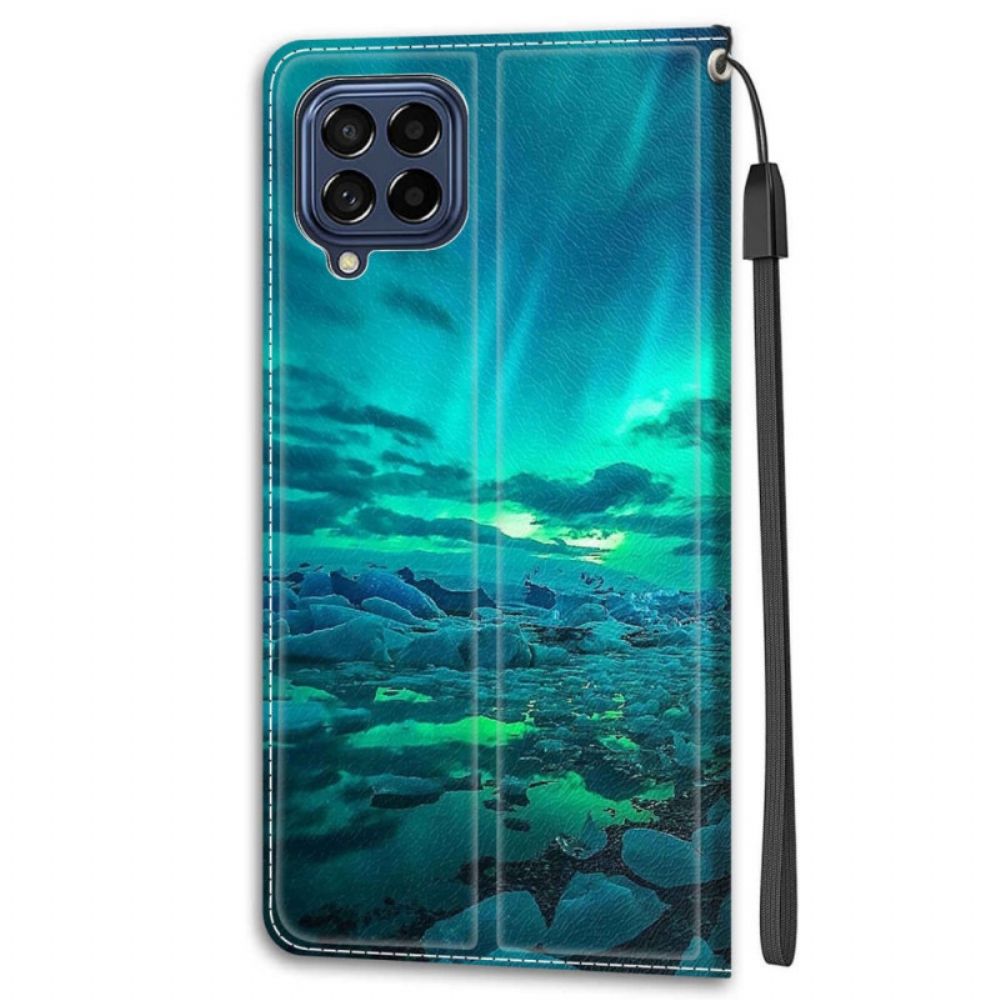 Flip Case voor Samsung Galaxy M53 5G Met Ketting Landschap Band