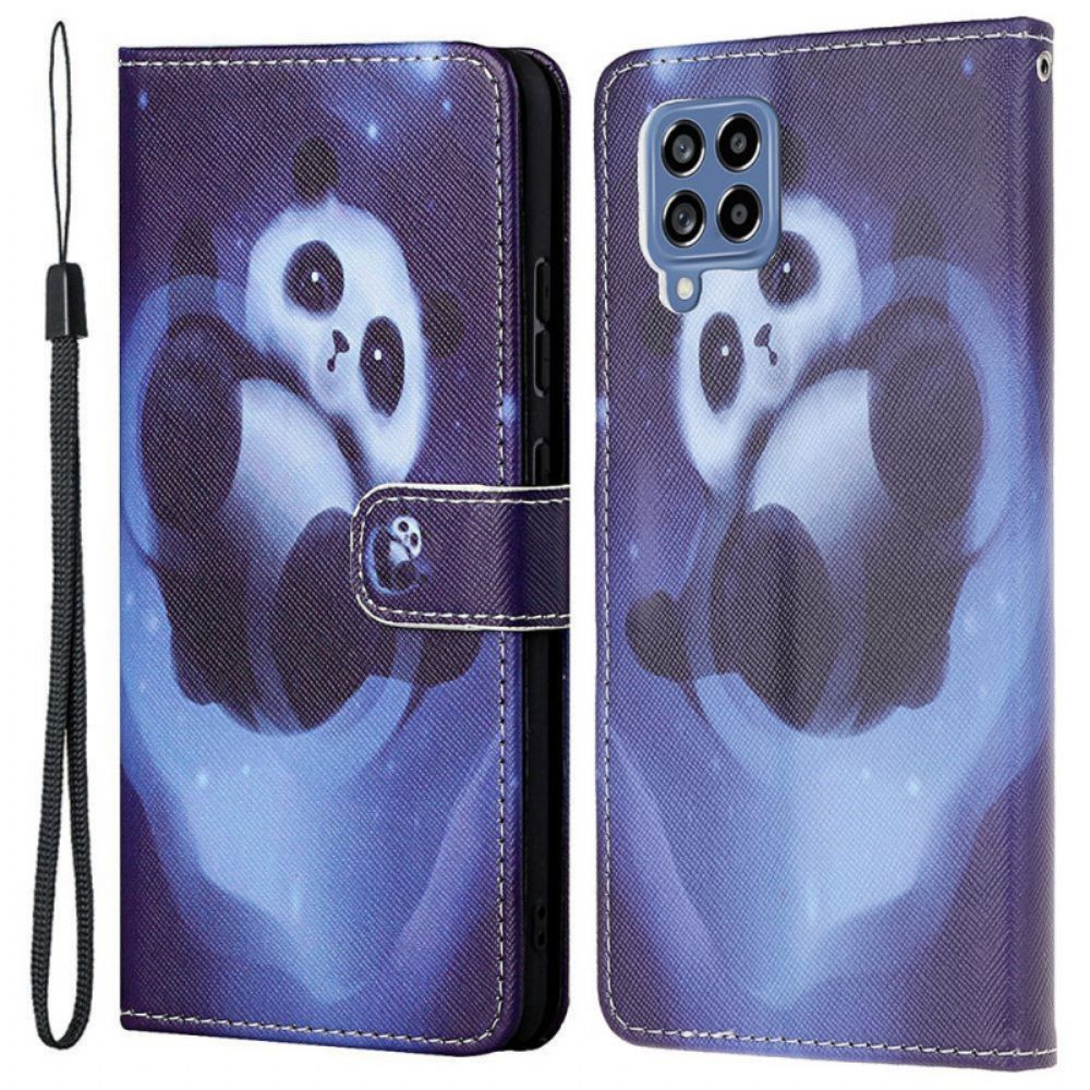 Flip Case voor Samsung Galaxy M53 5G Met Ketting Space Panda Met Lanyard