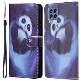 Flip Case voor Samsung Galaxy M53 5G Met Ketting Space Panda Met Lanyard