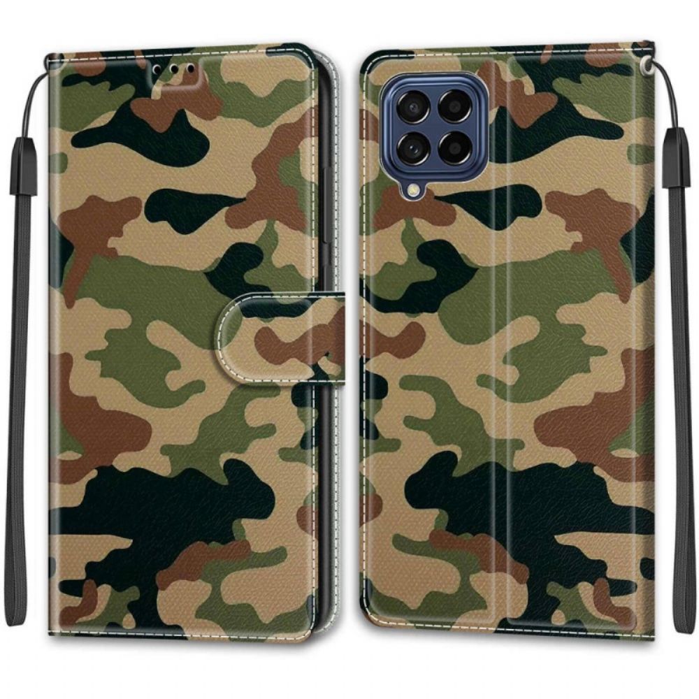 Flip Case voor Samsung Galaxy M53 5G Met Ketting Thong Camouflage