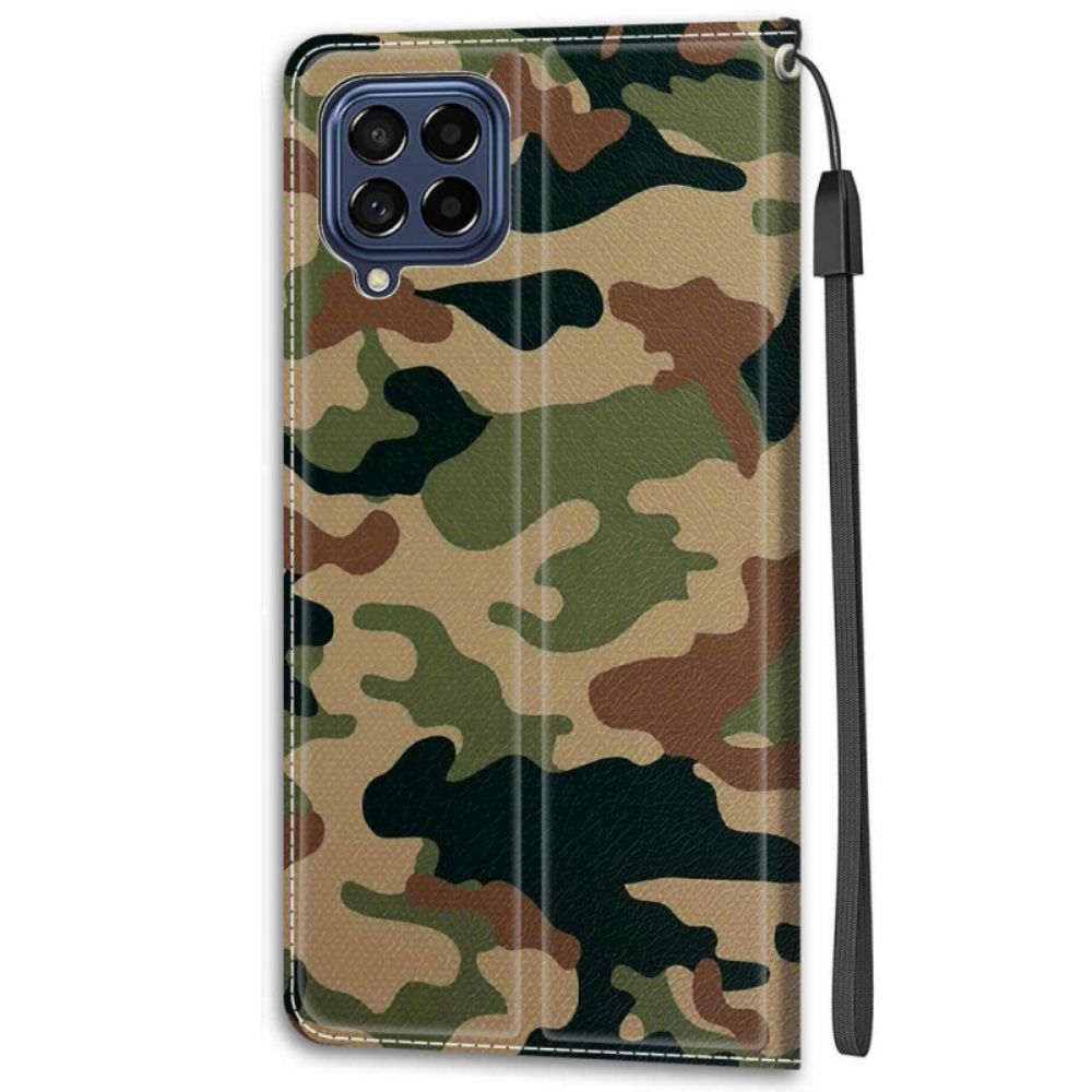 Flip Case voor Samsung Galaxy M53 5G Met Ketting Thong Camouflage