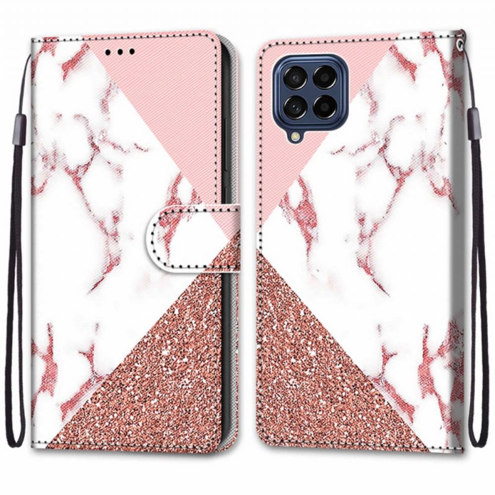 Folio-hoesje voor Samsung Galaxy M53 5G Marmer En Glitter Driehoek