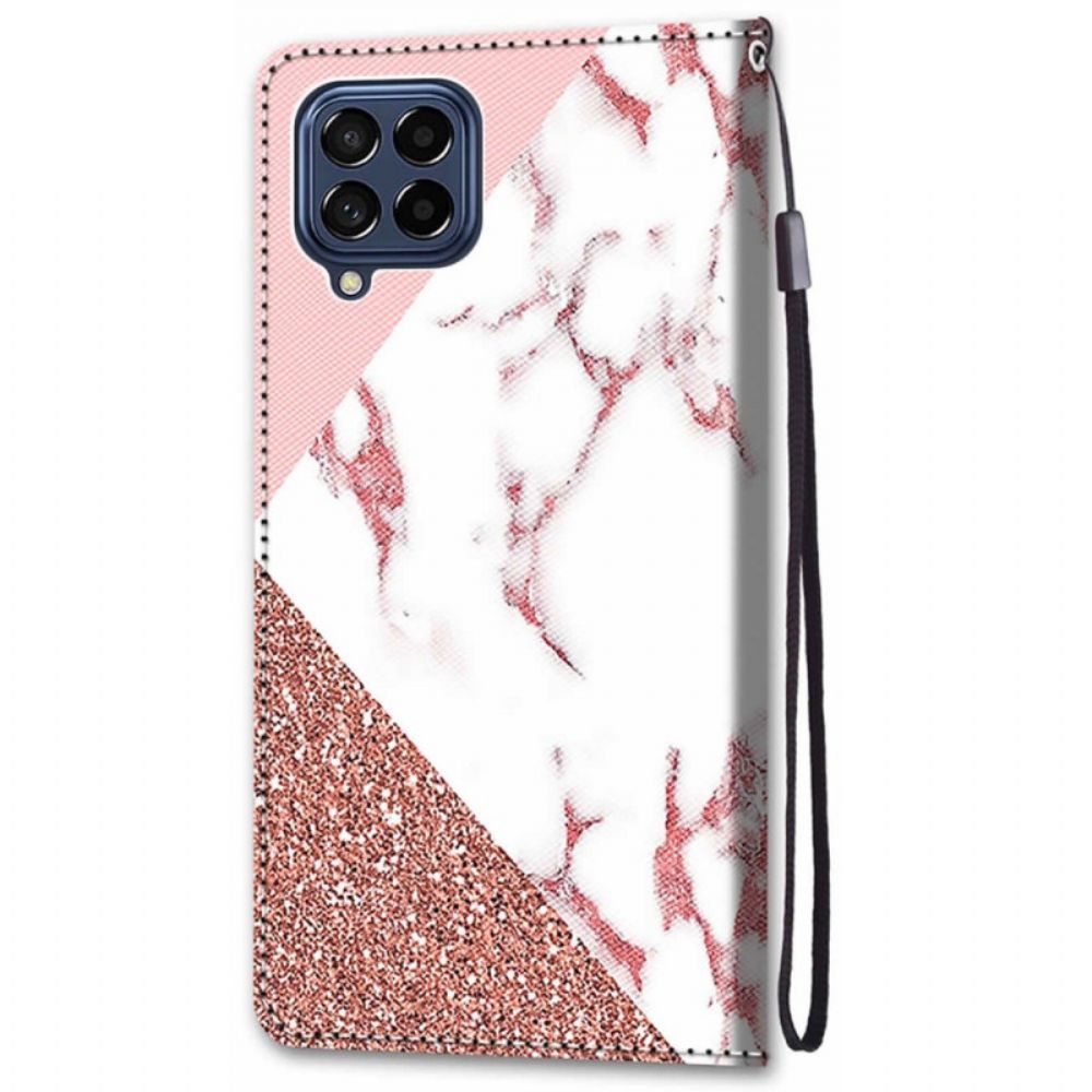 Folio-hoesje voor Samsung Galaxy M53 5G Marmer En Glitter Driehoek