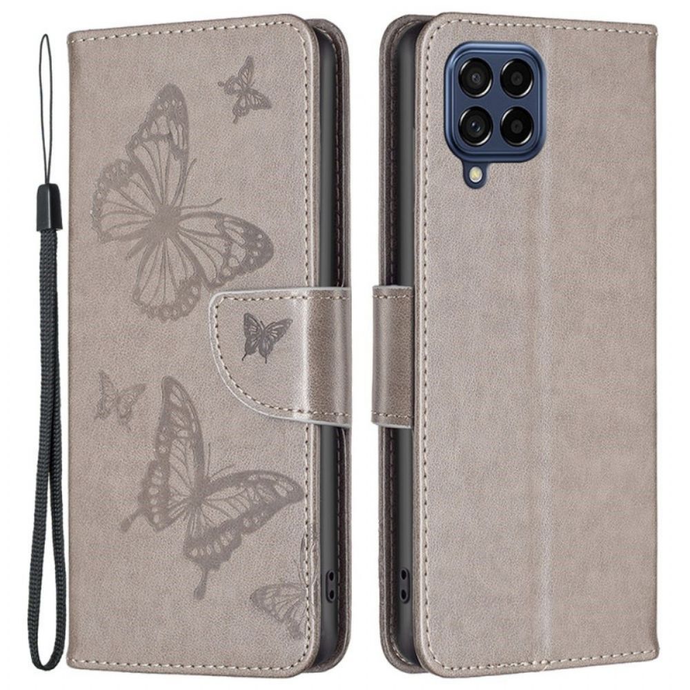 Folio-hoesje voor Samsung Galaxy M53 5G Met Ketting Bandje Met Vlinderprint