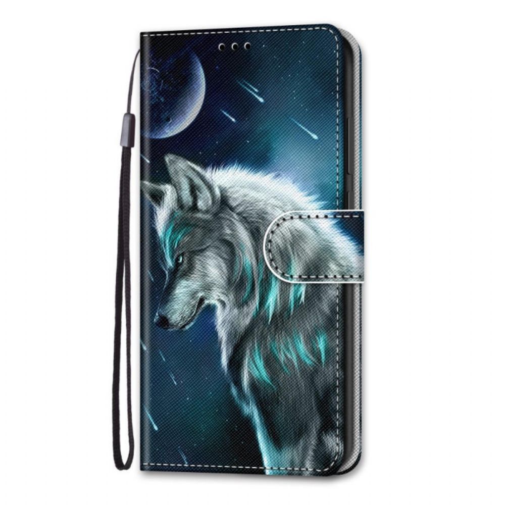 Folio-hoesje voor Samsung Galaxy M53 5G Met Ketting Gebonden Wolf