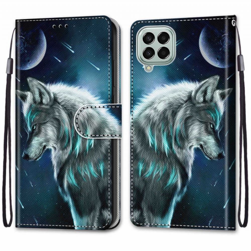 Folio-hoesje voor Samsung Galaxy M53 5G Met Ketting Gebonden Wolf