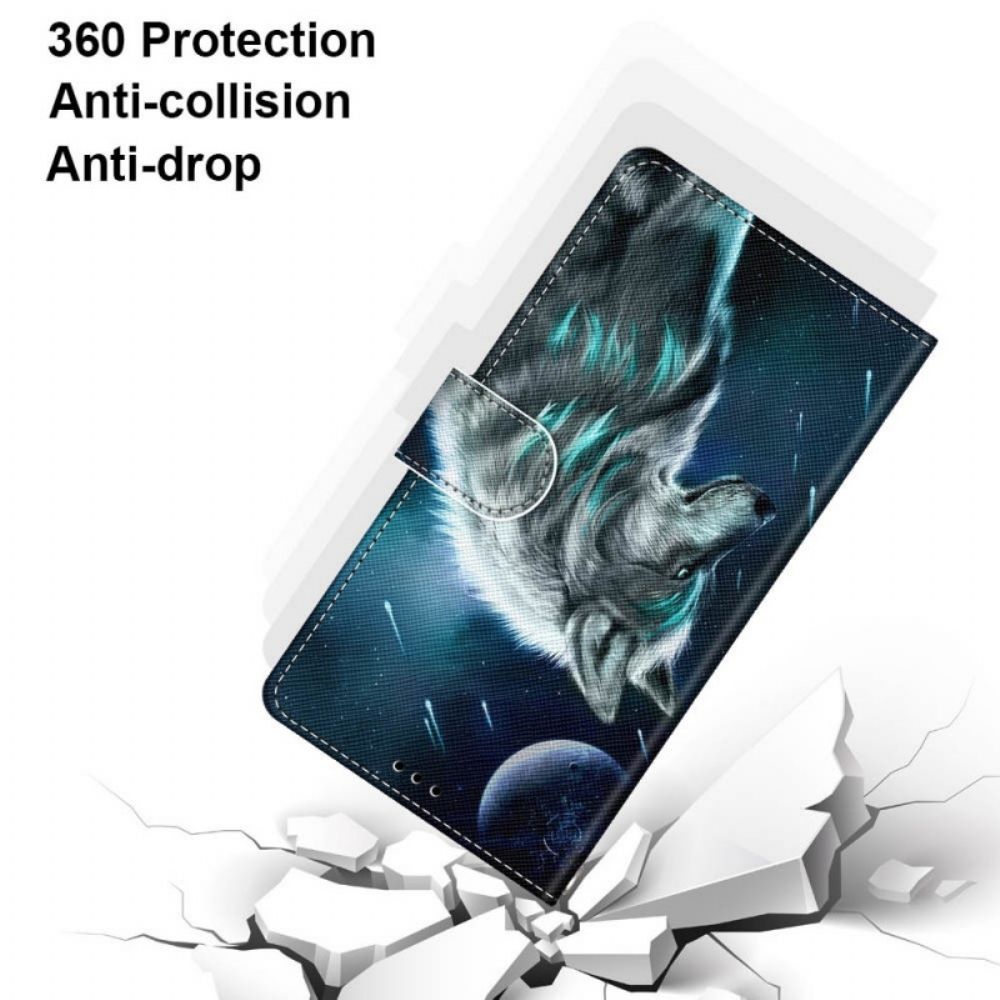 Folio-hoesje voor Samsung Galaxy M53 5G Met Ketting Gebonden Wolf