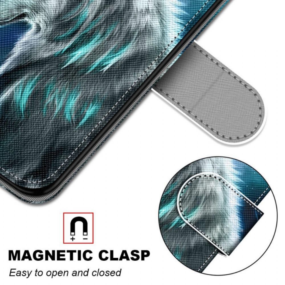 Folio-hoesje voor Samsung Galaxy M53 5G Met Ketting Gebonden Wolf