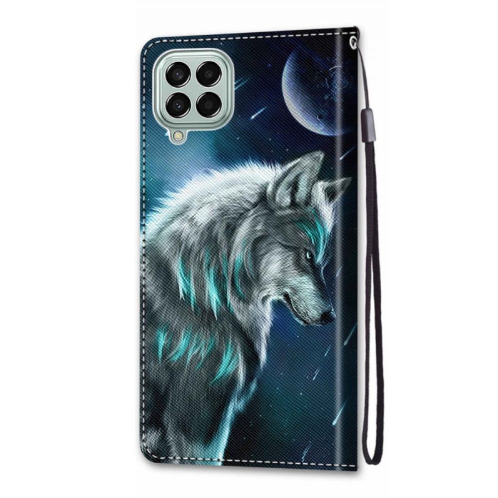 Folio-hoesje voor Samsung Galaxy M53 5G Met Ketting Gebonden Wolf