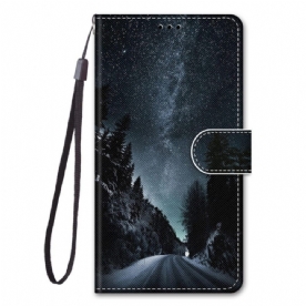 Folio-hoesje voor Samsung Galaxy M53 5G Met Ketting Landschap Band