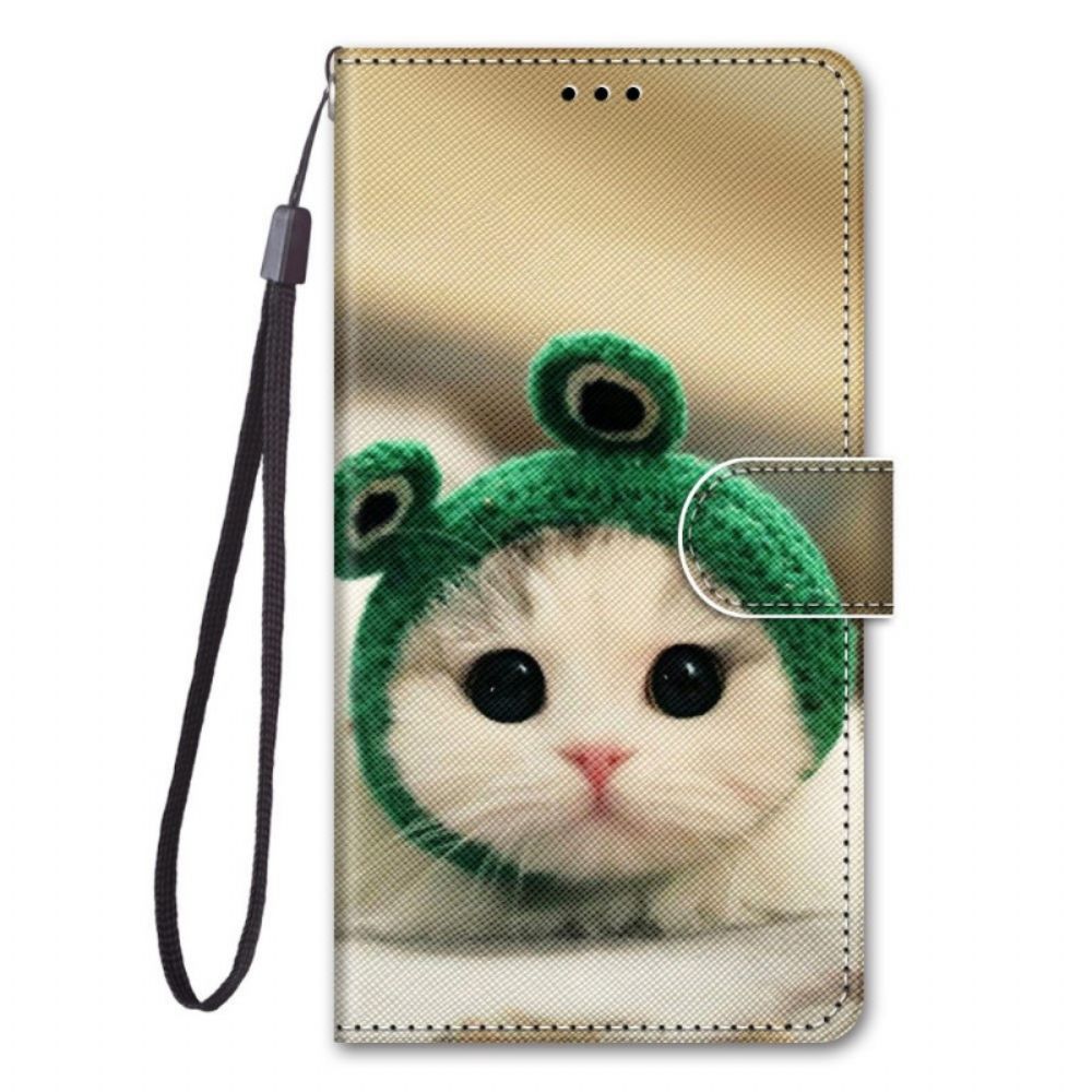 Folio-hoesje voor Samsung Galaxy M53 5G Met Ketting Leuk Kitten Met Riem