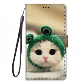 Folio-hoesje voor Samsung Galaxy M53 5G Met Ketting Leuk Kitten Met Riem