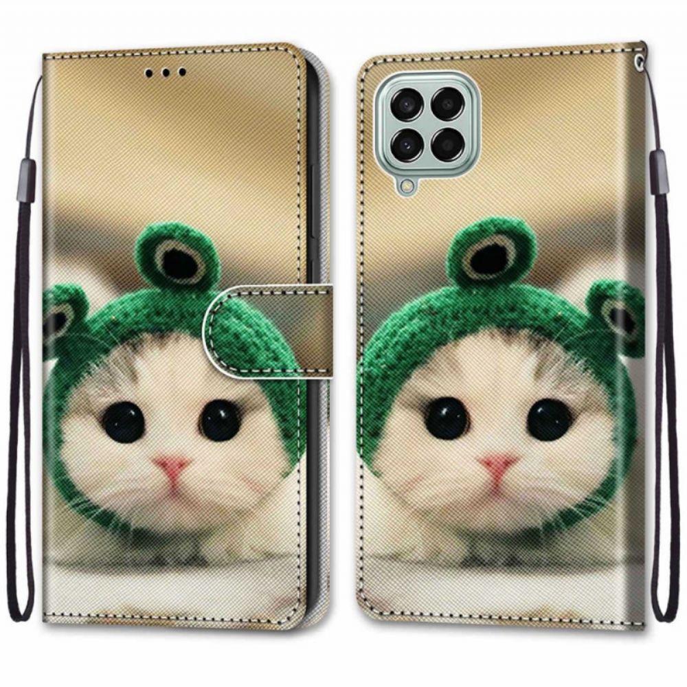 Folio-hoesje voor Samsung Galaxy M53 5G Met Ketting Leuk Kitten Met Riem