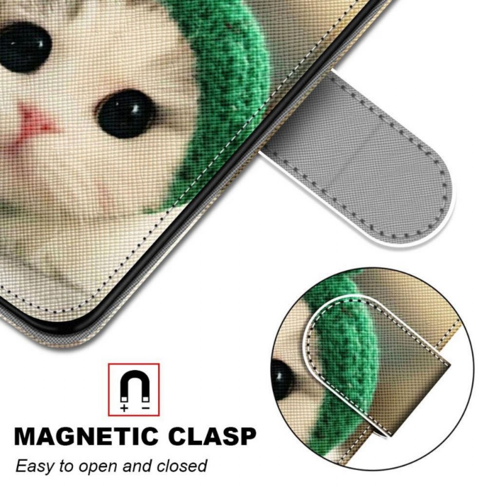 Folio-hoesje voor Samsung Galaxy M53 5G Met Ketting Leuk Kitten Met Riem