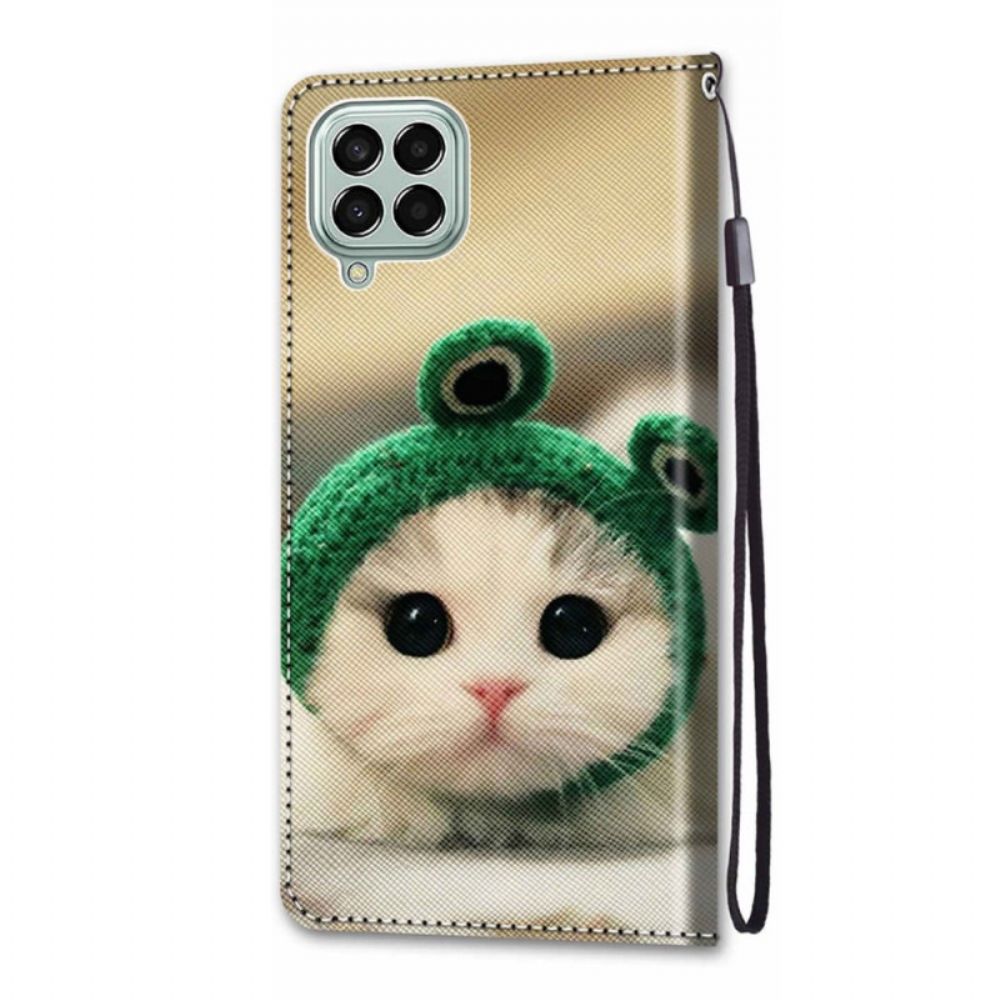 Folio-hoesje voor Samsung Galaxy M53 5G Met Ketting Leuk Kitten Met Riem