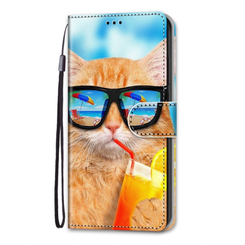 Folio-hoesje voor Samsung Galaxy M53 5G Met Ketting Sterrenriem Kat