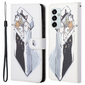 Folio-hoesje voor Samsung Galaxy M53 5G Met Ketting Thong Katten