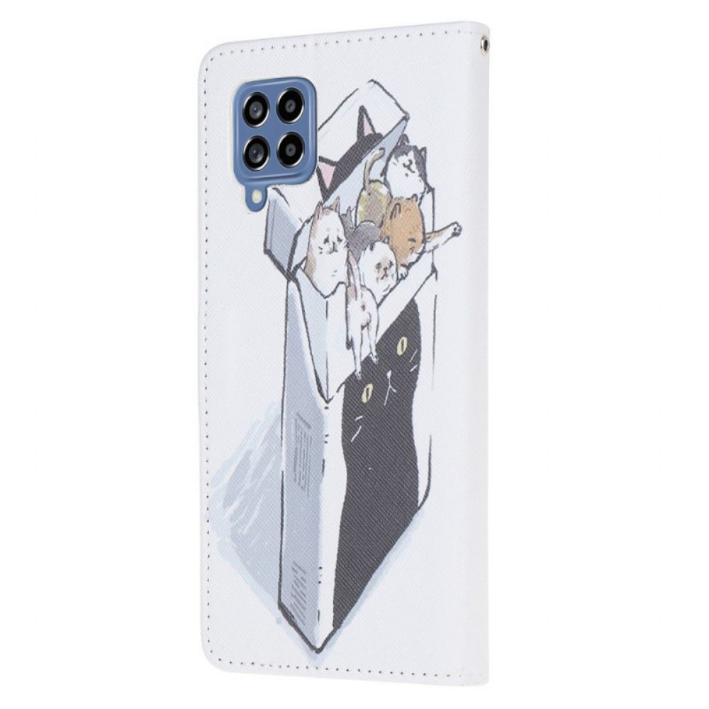 Folio-hoesje voor Samsung Galaxy M53 5G Met Ketting Thong Katten