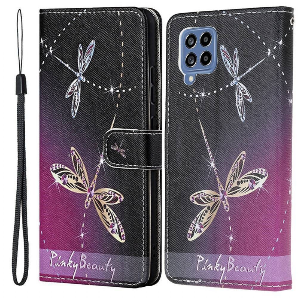 Folio-hoesje voor Samsung Galaxy M53 5G Met Ketting Thong Libellen