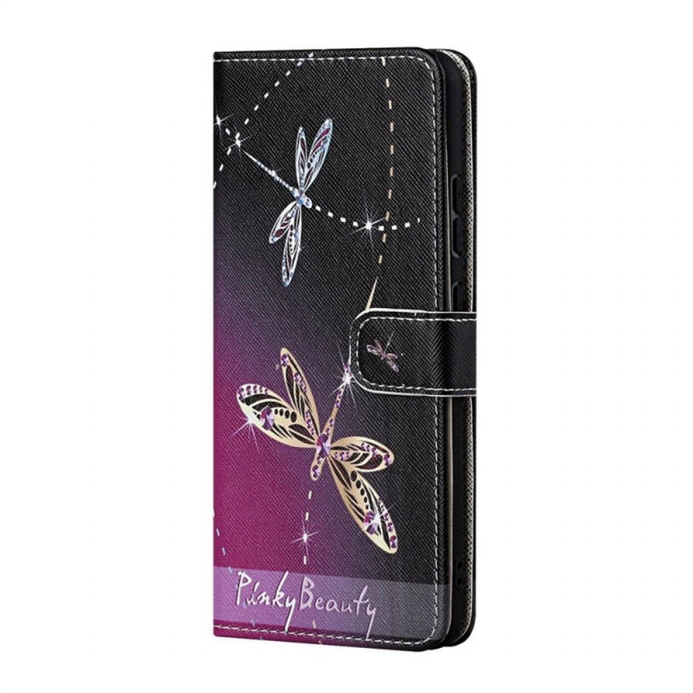 Folio-hoesje voor Samsung Galaxy M53 5G Met Ketting Thong Libellen