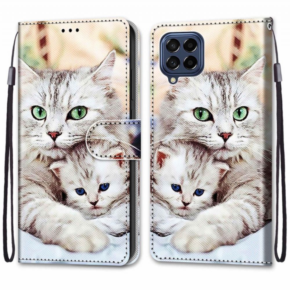 Leren Hoesje voor Samsung Galaxy M53 5G Kattenfamilie