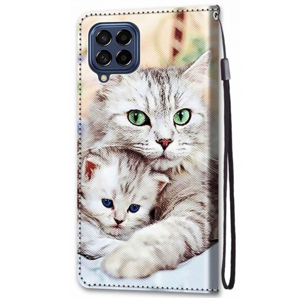 Leren Hoesje voor Samsung Galaxy M53 5G Kattenfamilie