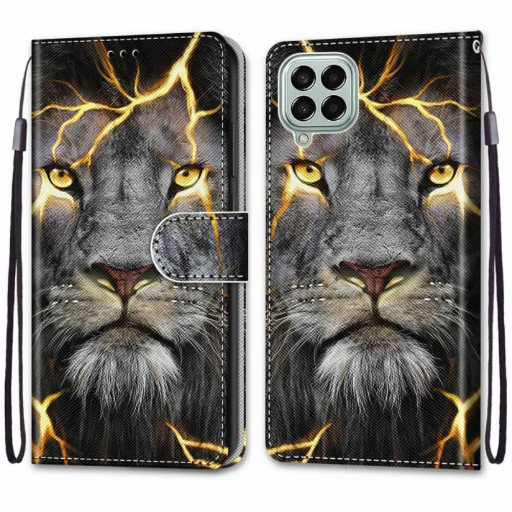 Leren Hoesje voor Samsung Galaxy M53 5G Met Ketting Brandende Kat Met Riem