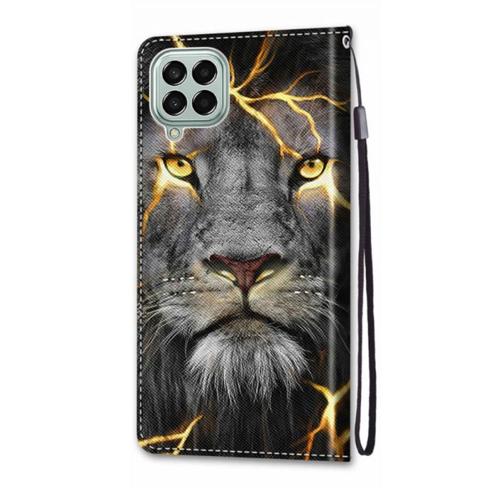 Leren Hoesje voor Samsung Galaxy M53 5G Met Ketting Brandende Kat Met Riem