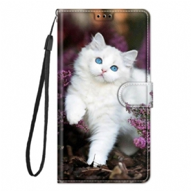 Leren Hoesje voor Samsung Galaxy M53 5G Met Ketting Thong Kat Fan