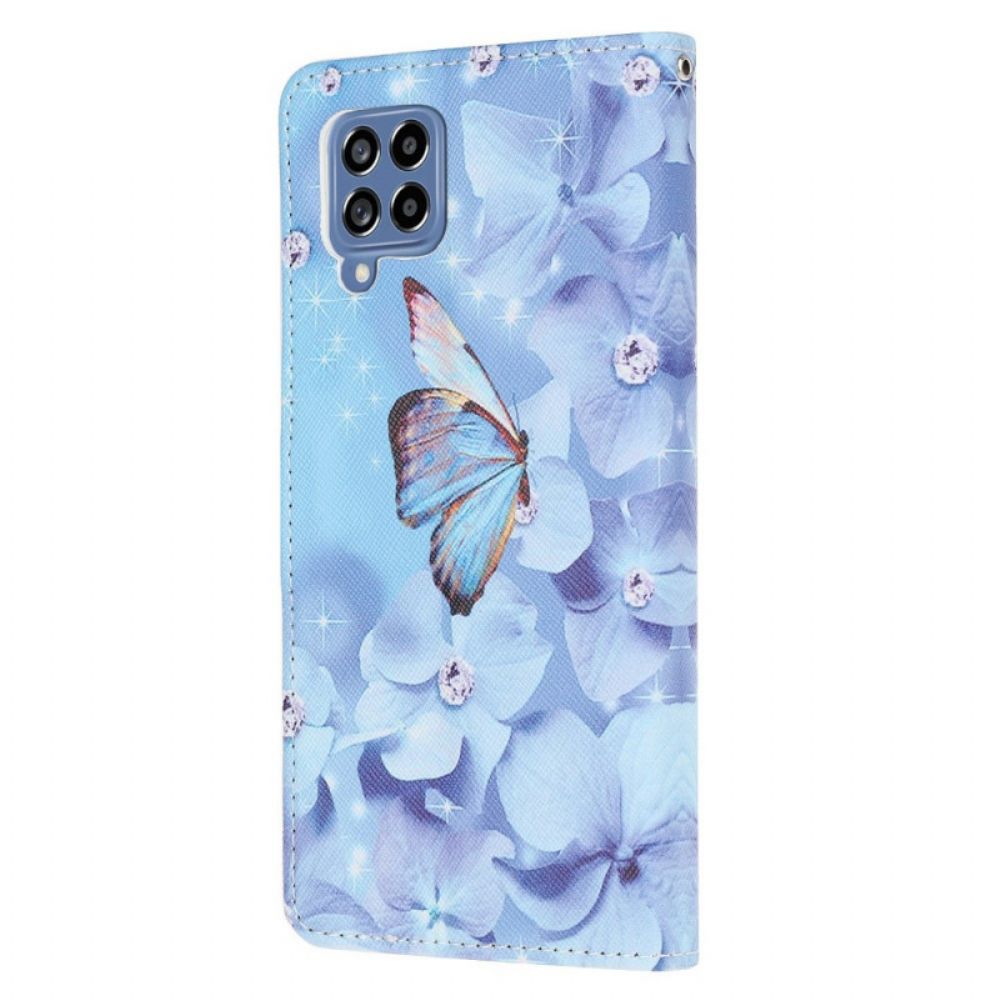 Leren Hoesje voor Samsung Galaxy M53 5G Met Ketting Thong Vlinders