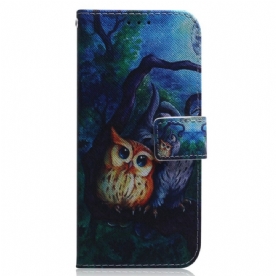 Leren Hoesje voor Samsung Galaxy M53 5G Uil Schilderij