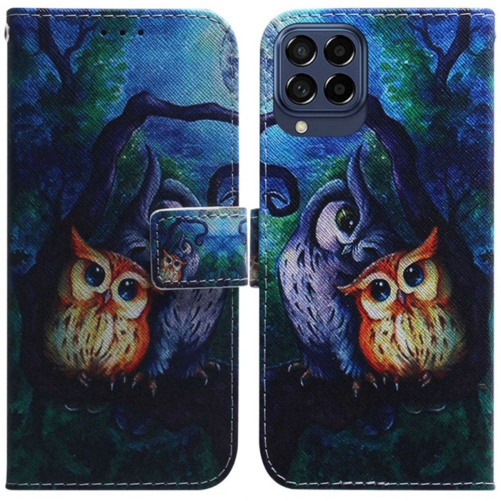 Leren Hoesje voor Samsung Galaxy M53 5G Uil Schilderij