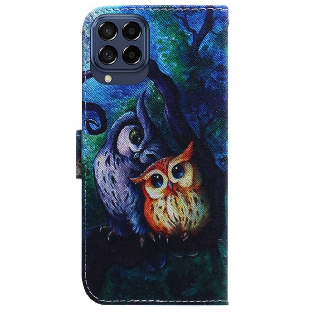 Leren Hoesje voor Samsung Galaxy M53 5G Uil Schilderij