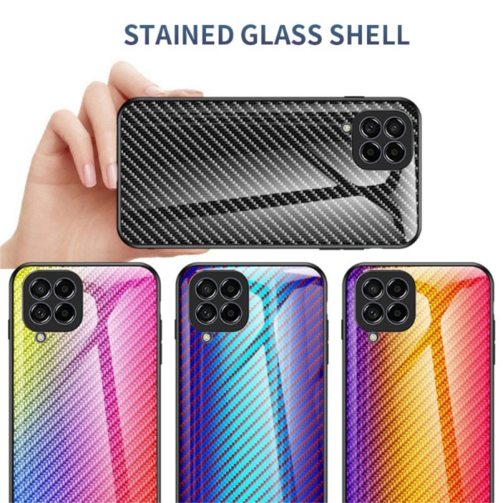 Telefoonhoesje voor Samsung Galaxy M53 5G Koolstofvezel Gehard Glas