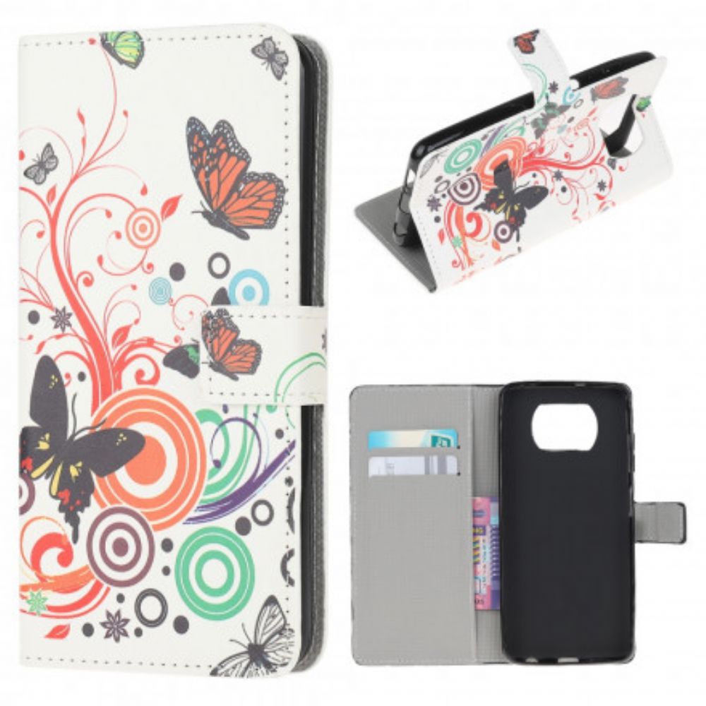 Flip Case voor Poco X3 / X3 Pro / X3 NFC Vlinders En Bloemen