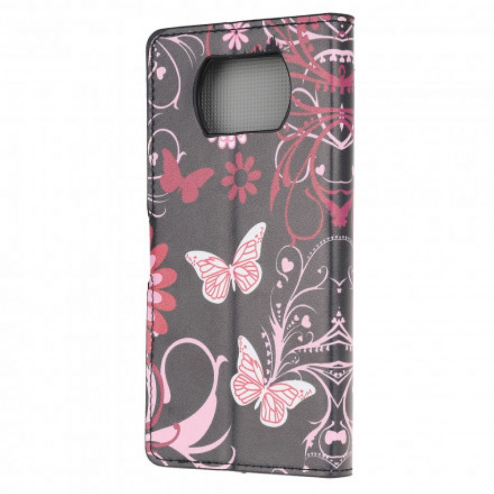 Flip Case voor Poco X3 / X3 Pro / X3 NFC Vlinders En Bloemen