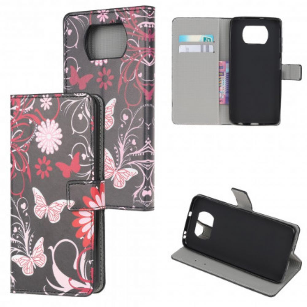 Flip Case voor Poco X3 / X3 Pro / X3 NFC Vlinders En Bloemen