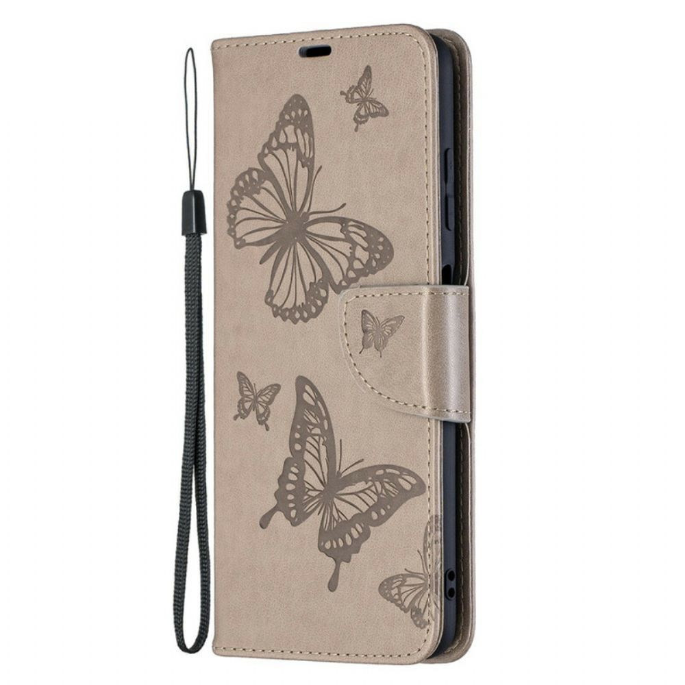 Folio-hoesje voor Poco X3 / X3 Pro / X3 NFC Met Ketting Bandje Met Vlinderprint