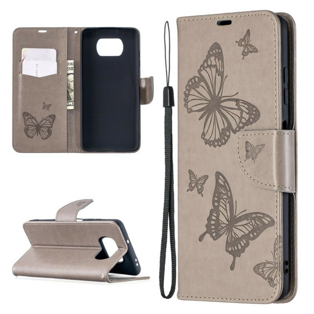 Folio-hoesje voor Poco X3 / X3 Pro / X3 NFC Met Ketting Bandje Met Vlinderprint