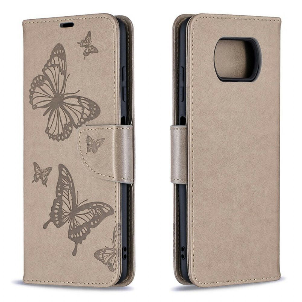 Folio-hoesje voor Poco X3 / X3 Pro / X3 NFC Met Ketting Bandje Met Vlinderprint