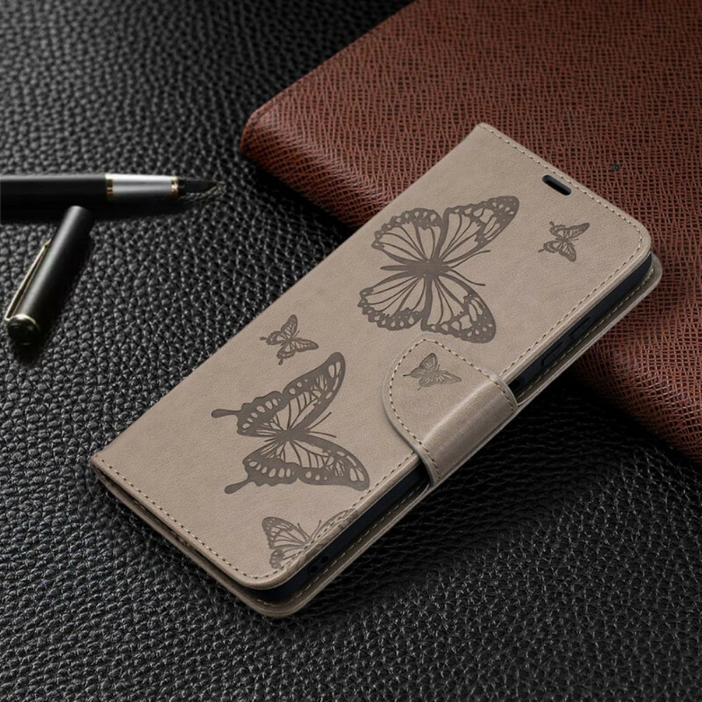 Folio-hoesje voor Poco X3 / X3 Pro / X3 NFC Met Ketting Bandje Met Vlinderprint