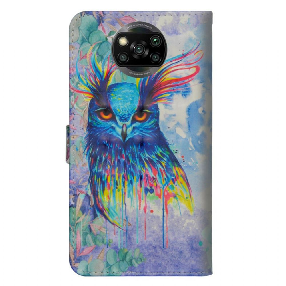 Folio-hoesje voor Poco X3 / X3 Pro / X3 NFC Met Ketting Thong Aquarel Vogel