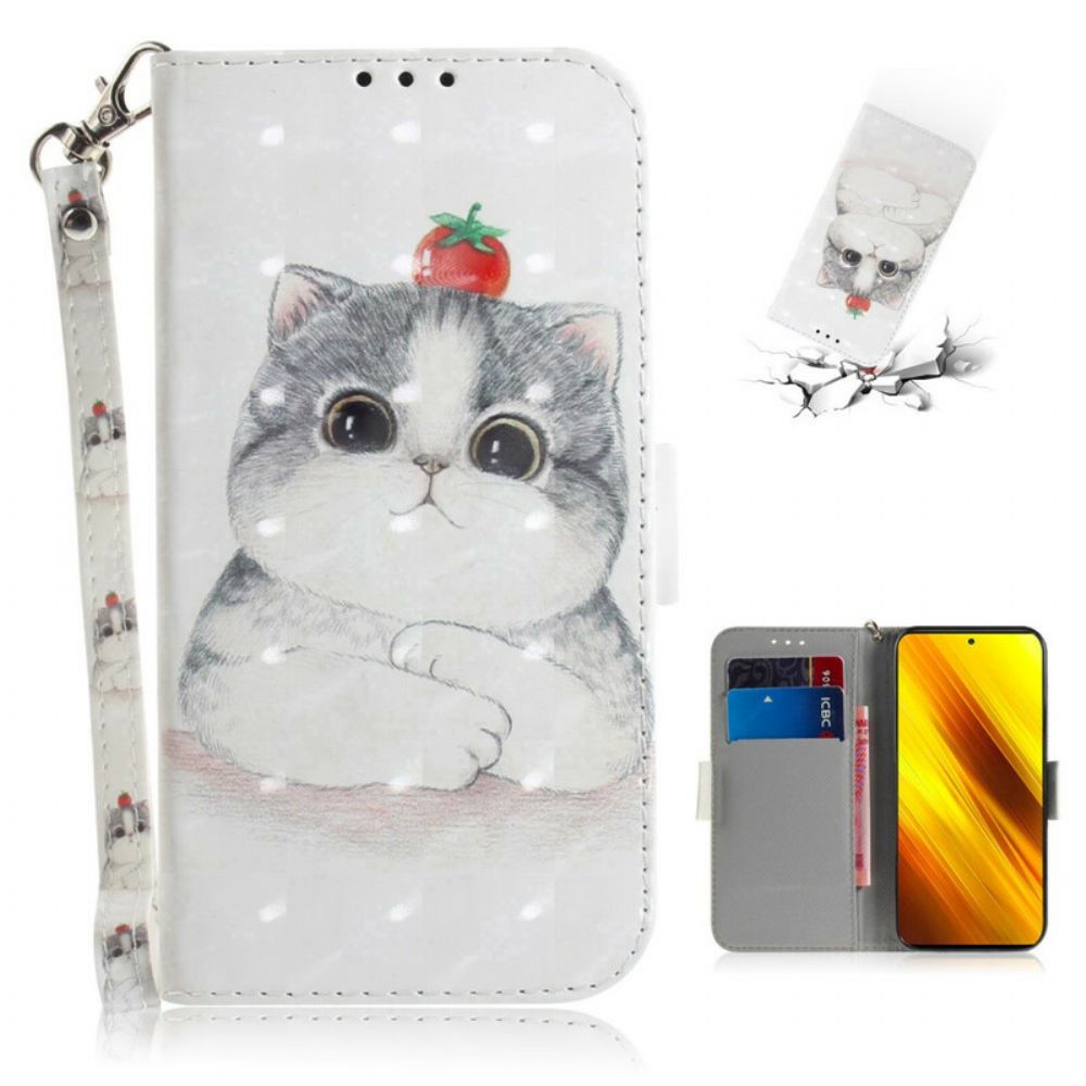 Folio-hoesje voor Poco X3 / X3 Pro / X3 NFC Met Ketting Tomaat Op De String Cat