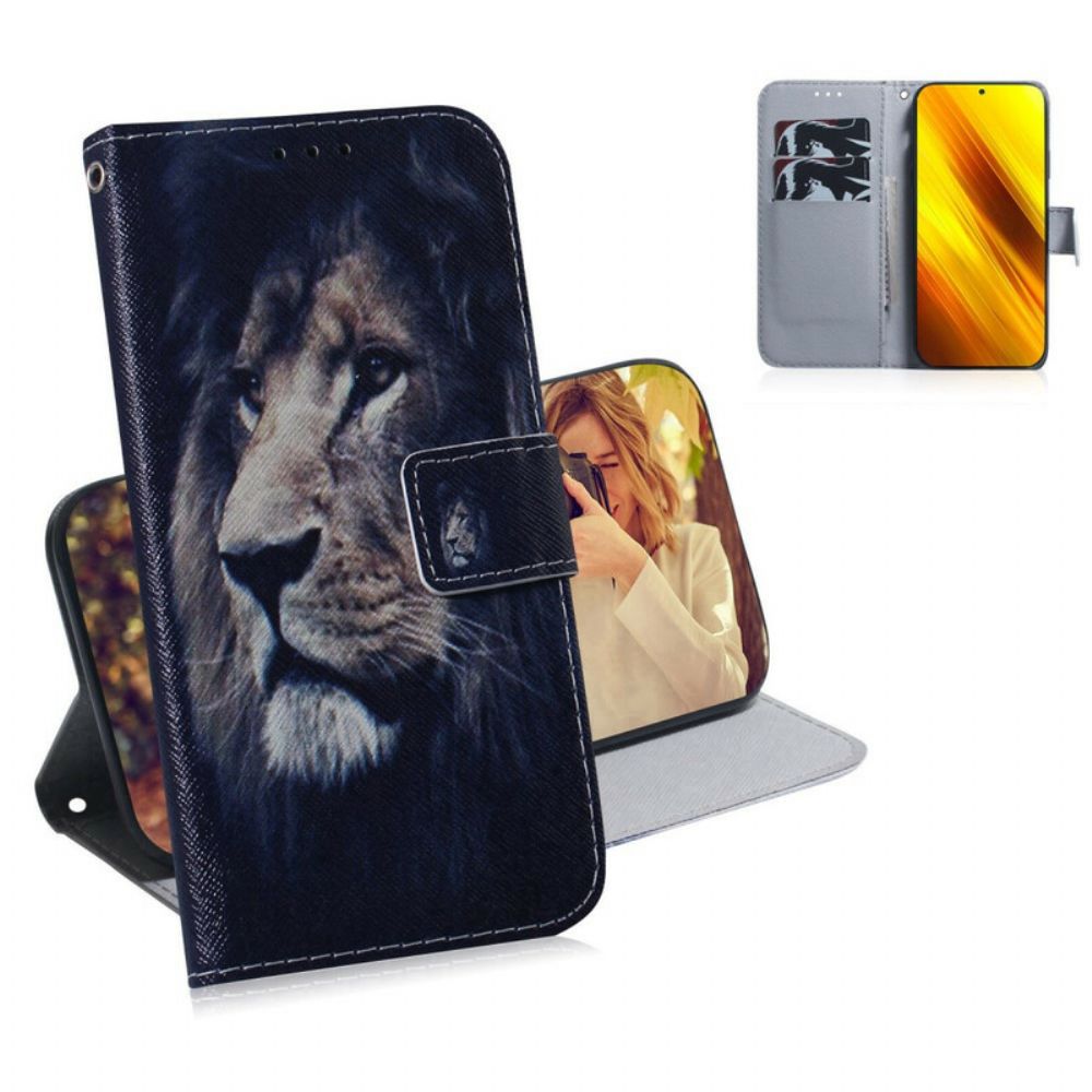 Leren Hoesje voor Poco X3 / X3 Pro / X3 NFC Droomende Leeuw