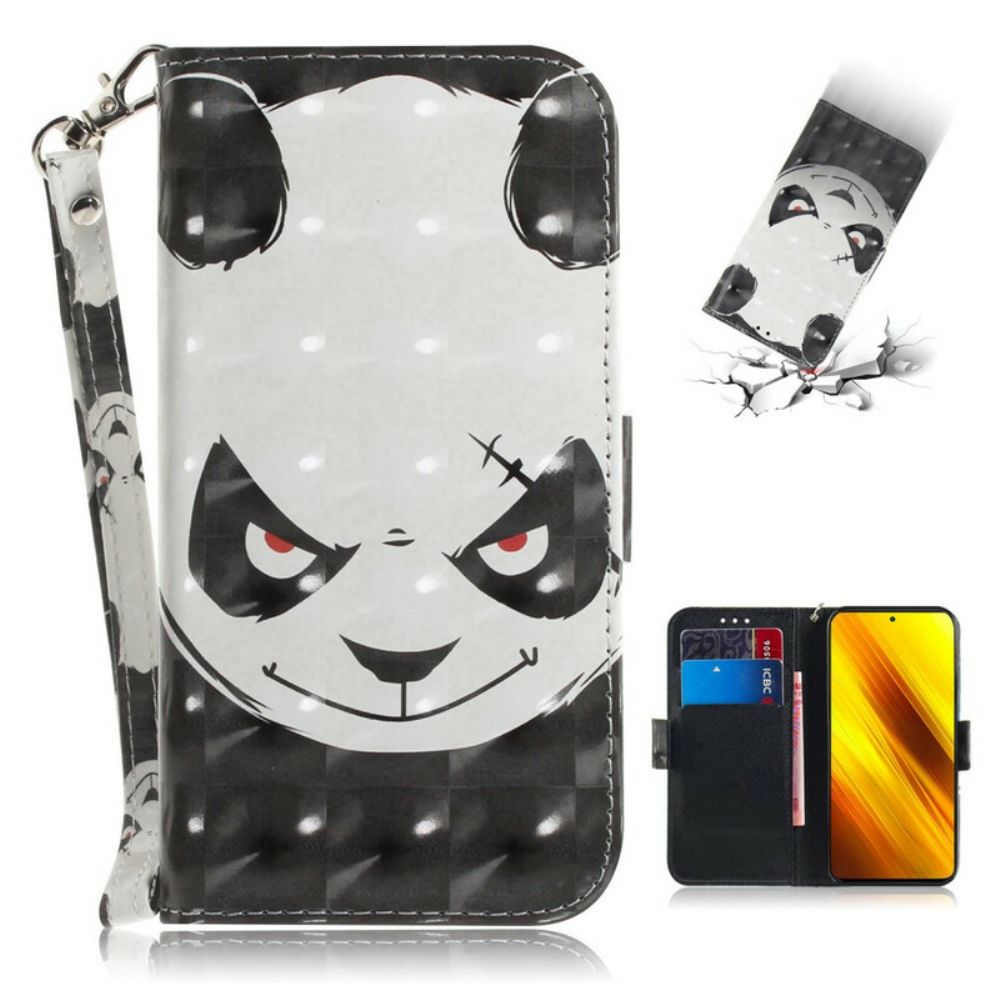 Leren Hoesje voor Poco X3 / X3 Pro / X3 NFC Met Ketting Boze Panda Met Riem