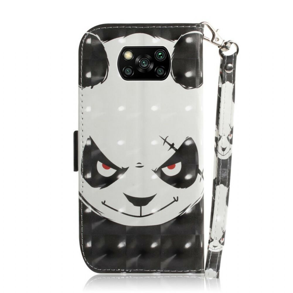 Leren Hoesje voor Poco X3 / X3 Pro / X3 NFC Met Ketting Boze Panda Met Riem