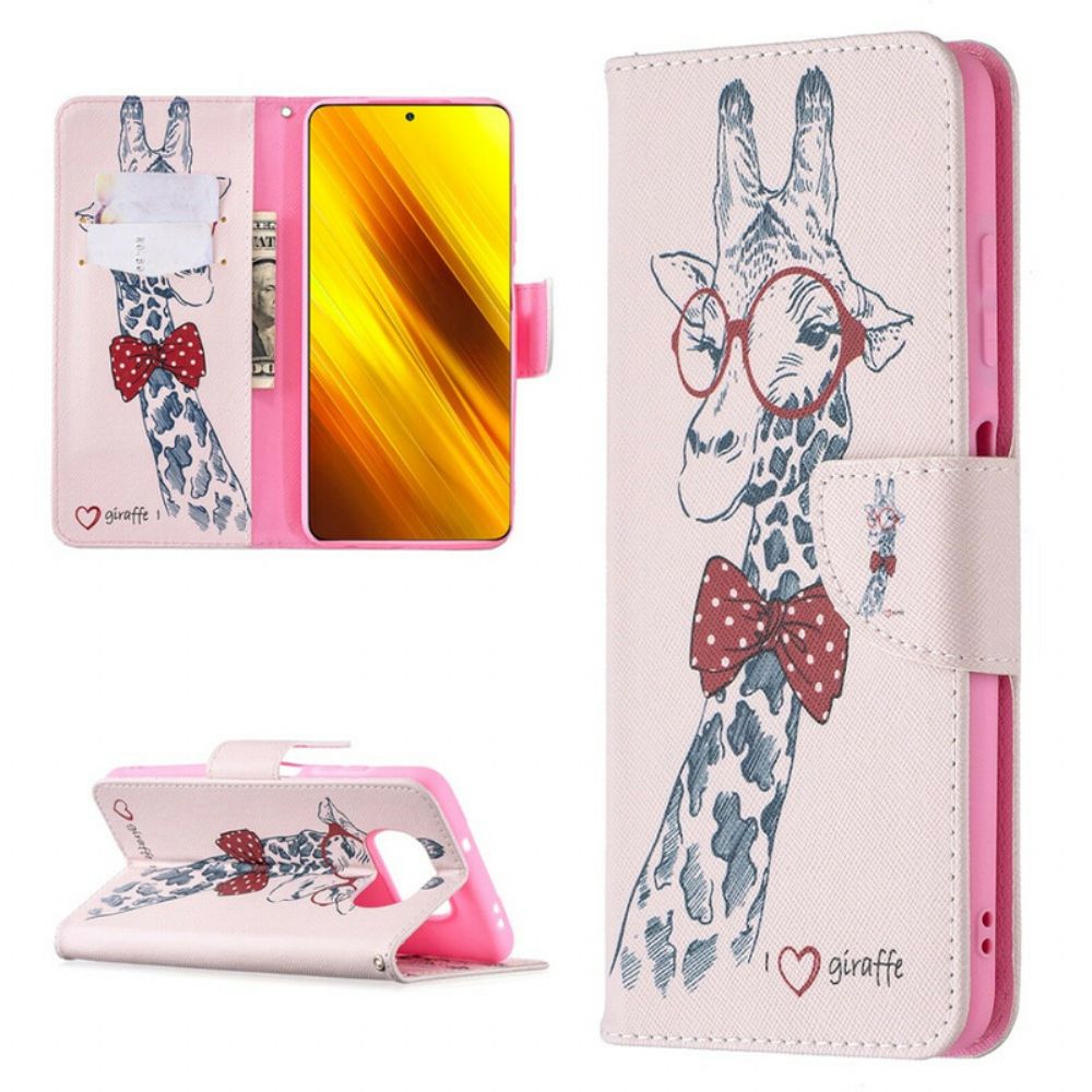 Leren Hoesje voor Poco X3 / X3 Pro / X3 NFC Nerdy Giraf