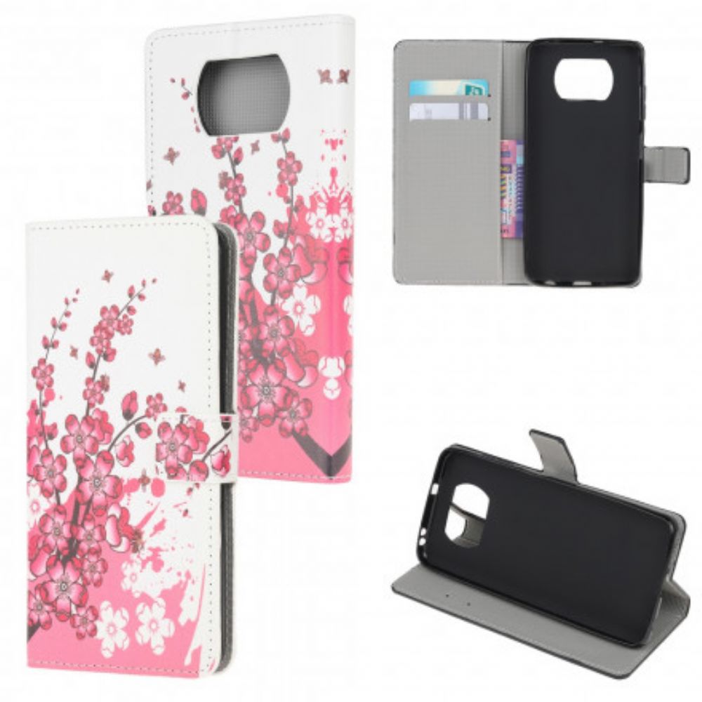 Leren Hoesje voor Poco X3 / X3 Pro / X3 NFC Tropische Bloemen